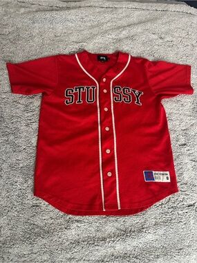Stussy Mesh Baseball Jersey Shirt Red - Authentic